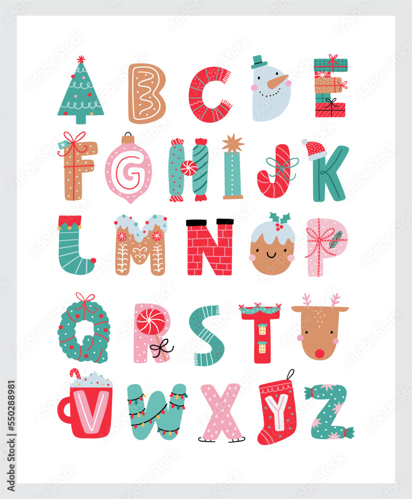 Christmas Alphabet With Cute Characters. Winter Abs And Cartoon intended for Alphabet of Christmas