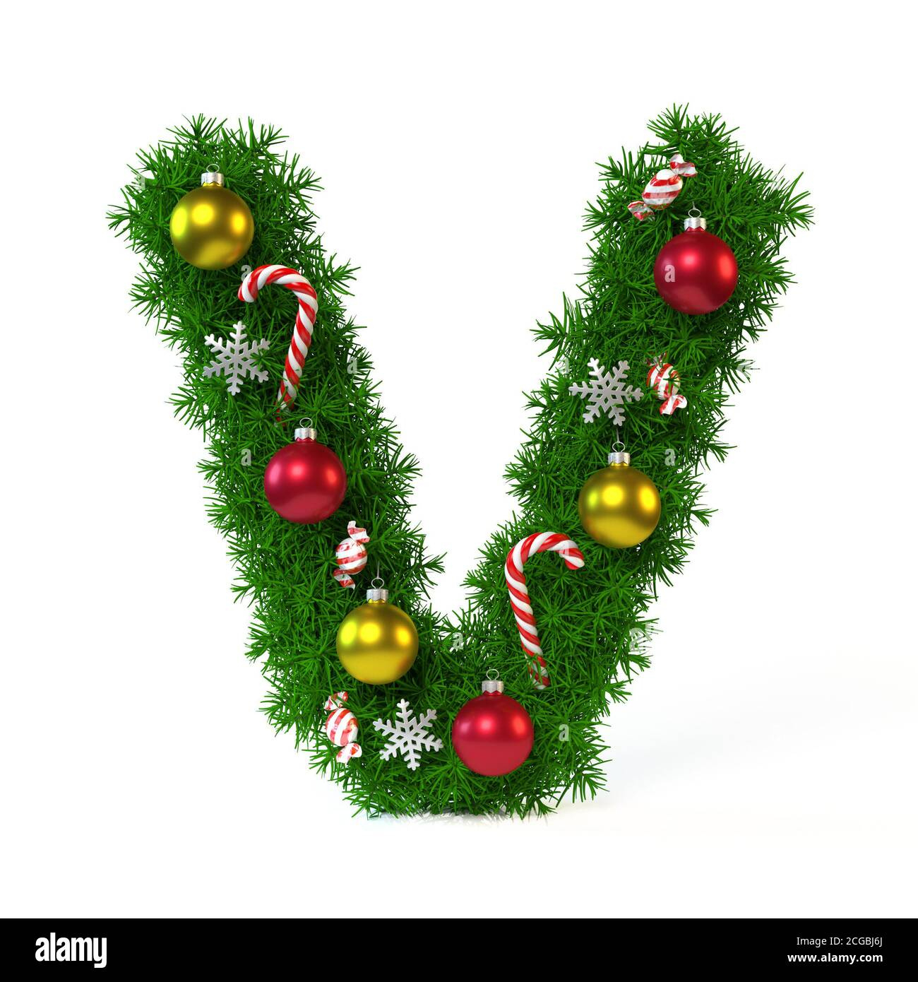 Christmas Font Isolated On White 3D Rendering, Letter V Stock for Christmas Alphabet Letter V