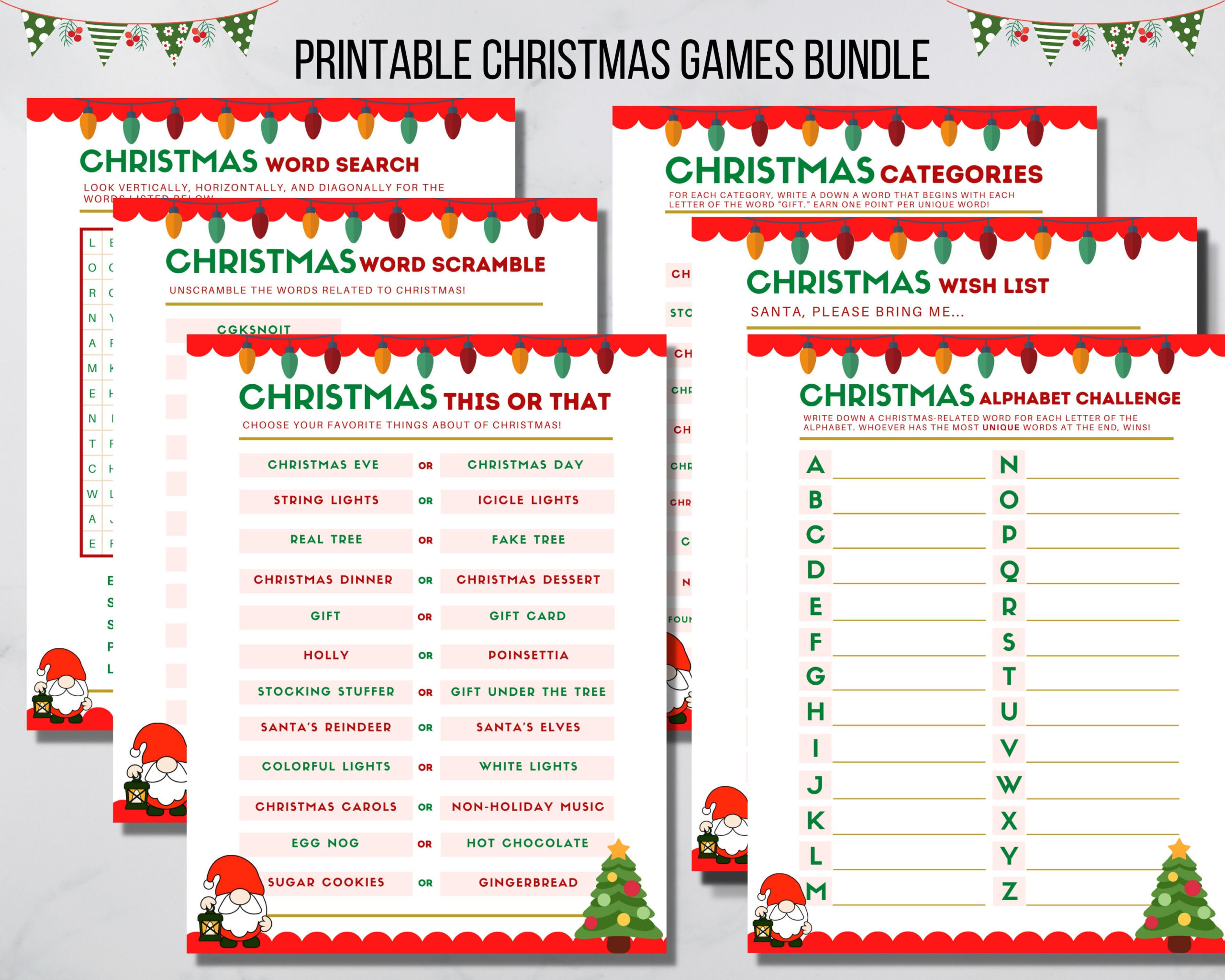 Christmas Game Bundle, Printable Christmas Party Games Instant for Christmas Alphabet Answers