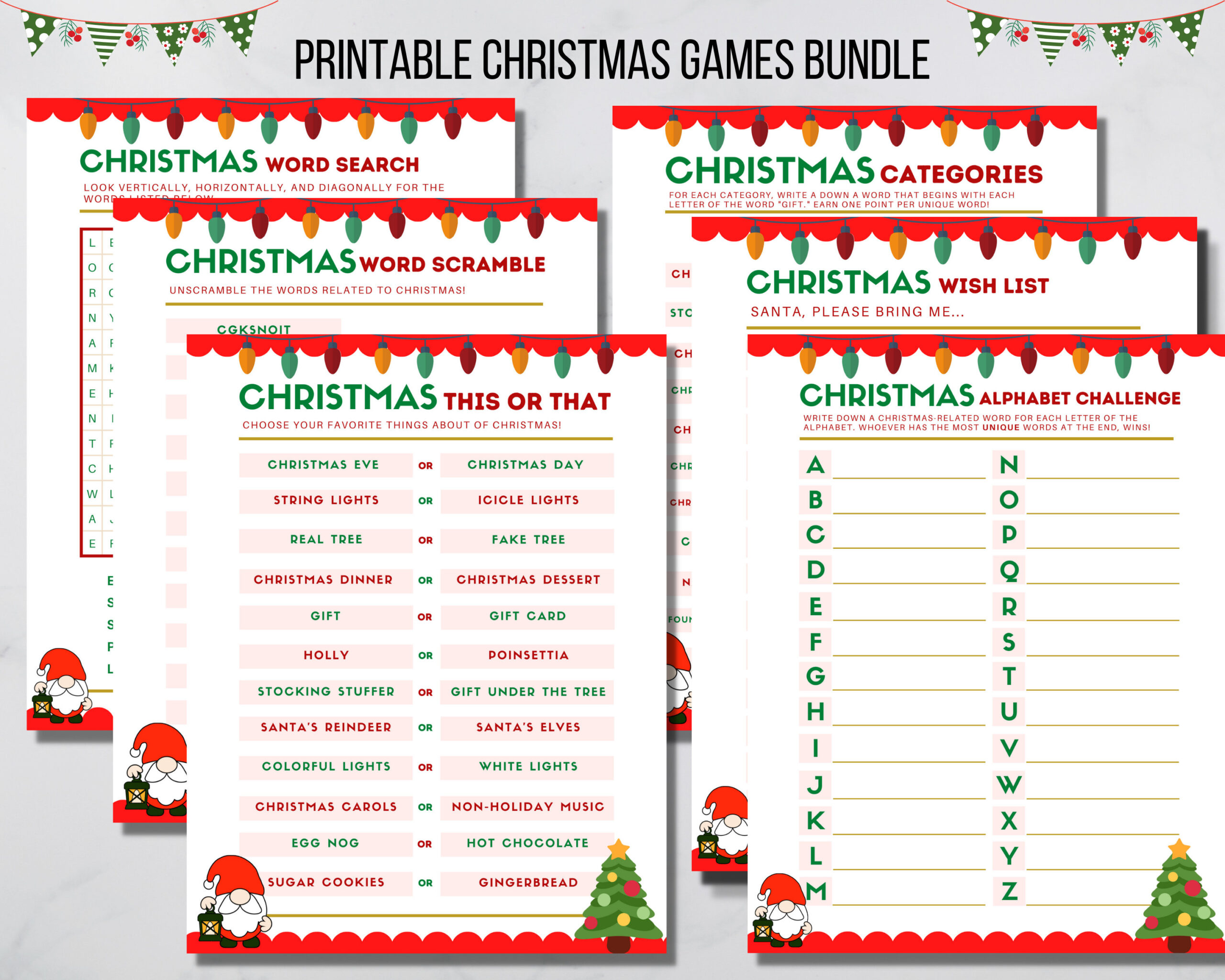 Christmas Game Bundle, Printable Christmas Party Games Instant for Christmas Alphabet Game Answers