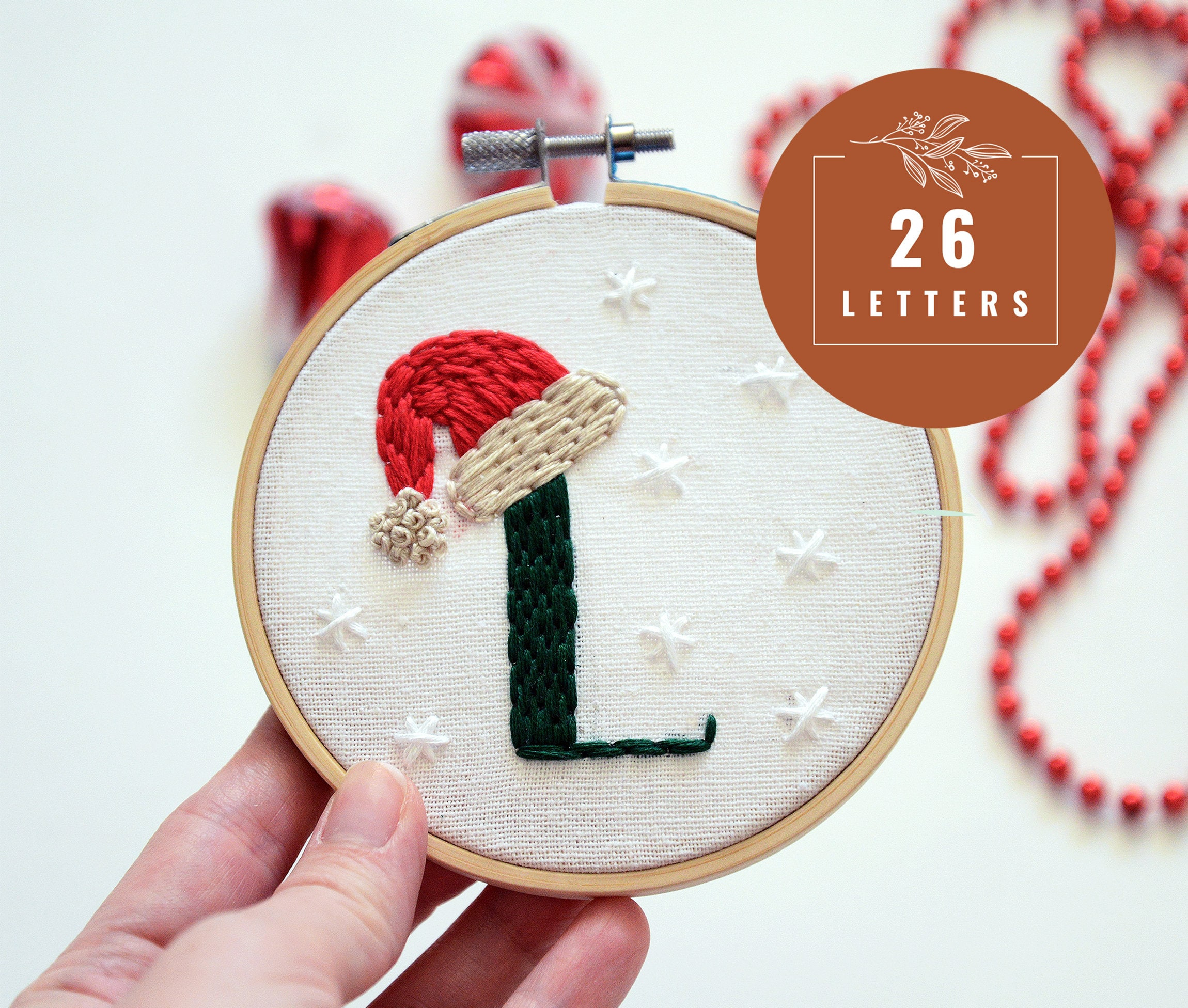 Christmas Letter Embroidery Pattern Initial Hand Embroidery Design in Christmas Embroidery Alphabet