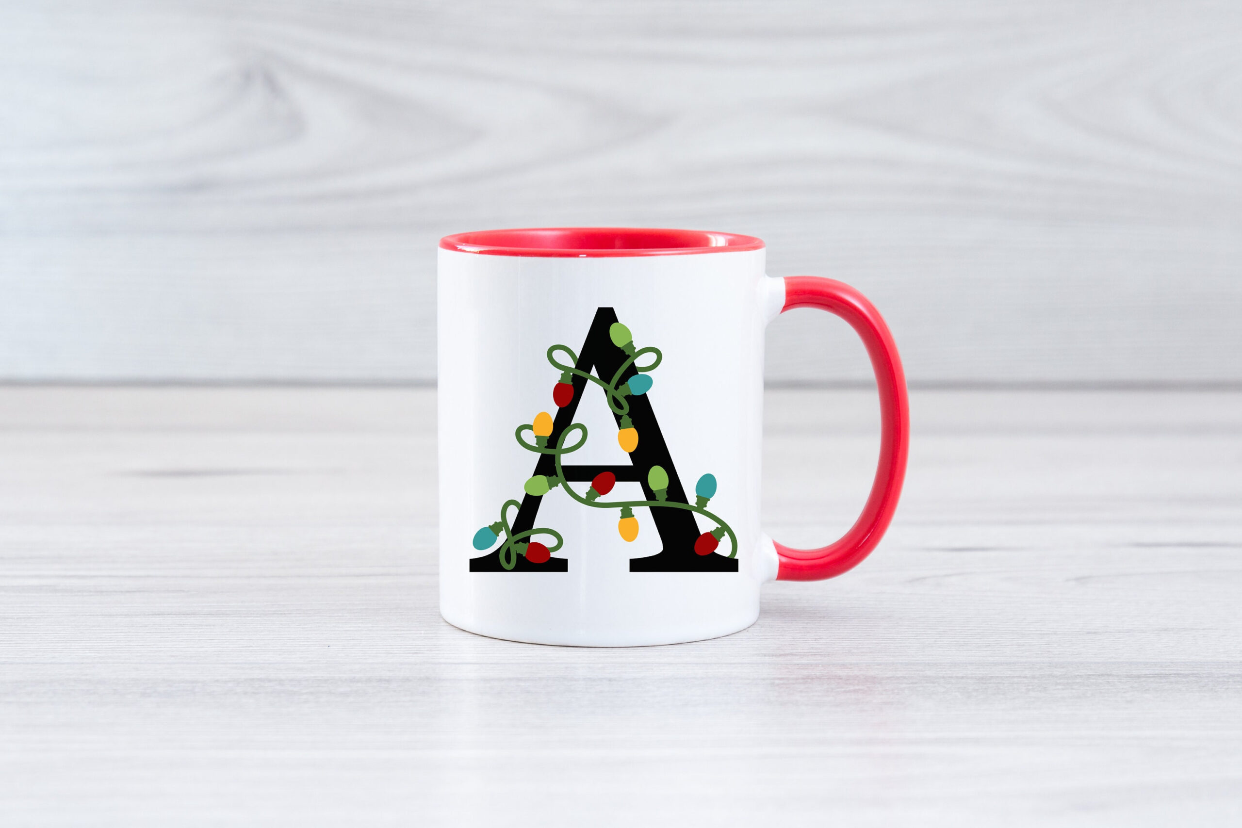 Christmas Monogram Mug Christmas Lights Mug Letter Mug Christmas in Alphabet Christmas Mugs