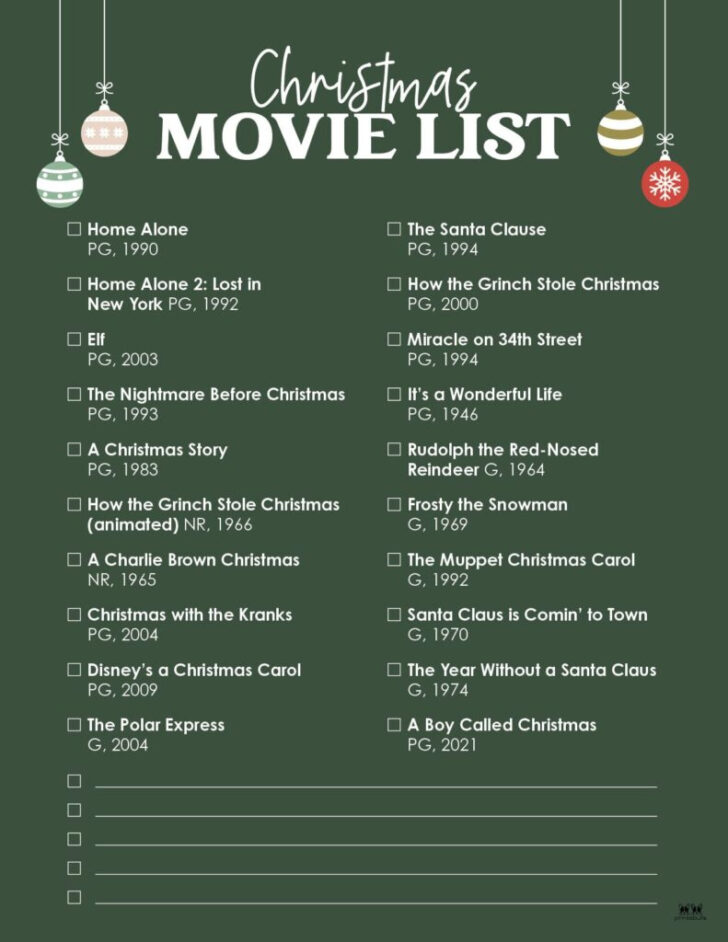 Alphabetical List of Christmas Movies