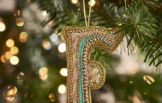 Fortnum'S Eau De Nil Embroidered Alphabet Christmas Decoration, F with Alphabet Christmas Ornament
