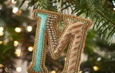 Fortnum'S Eau De Nil Embroidered Alphabet Christmas Decoration, M in Alphabet Letter Christmas Decorations