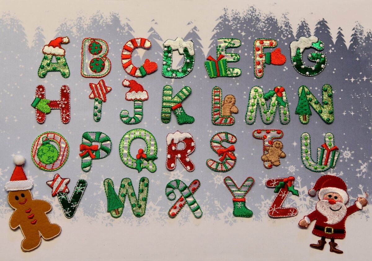 Larger Christmas Alphabet Letters Embroidered Motif Iron On | Ebay with Alphabet in Christmas Letters