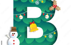 Letter B Alphabet Font Cute Merry Christmas Concept Mistletoe Bell with Christmas Alphabet Letter B