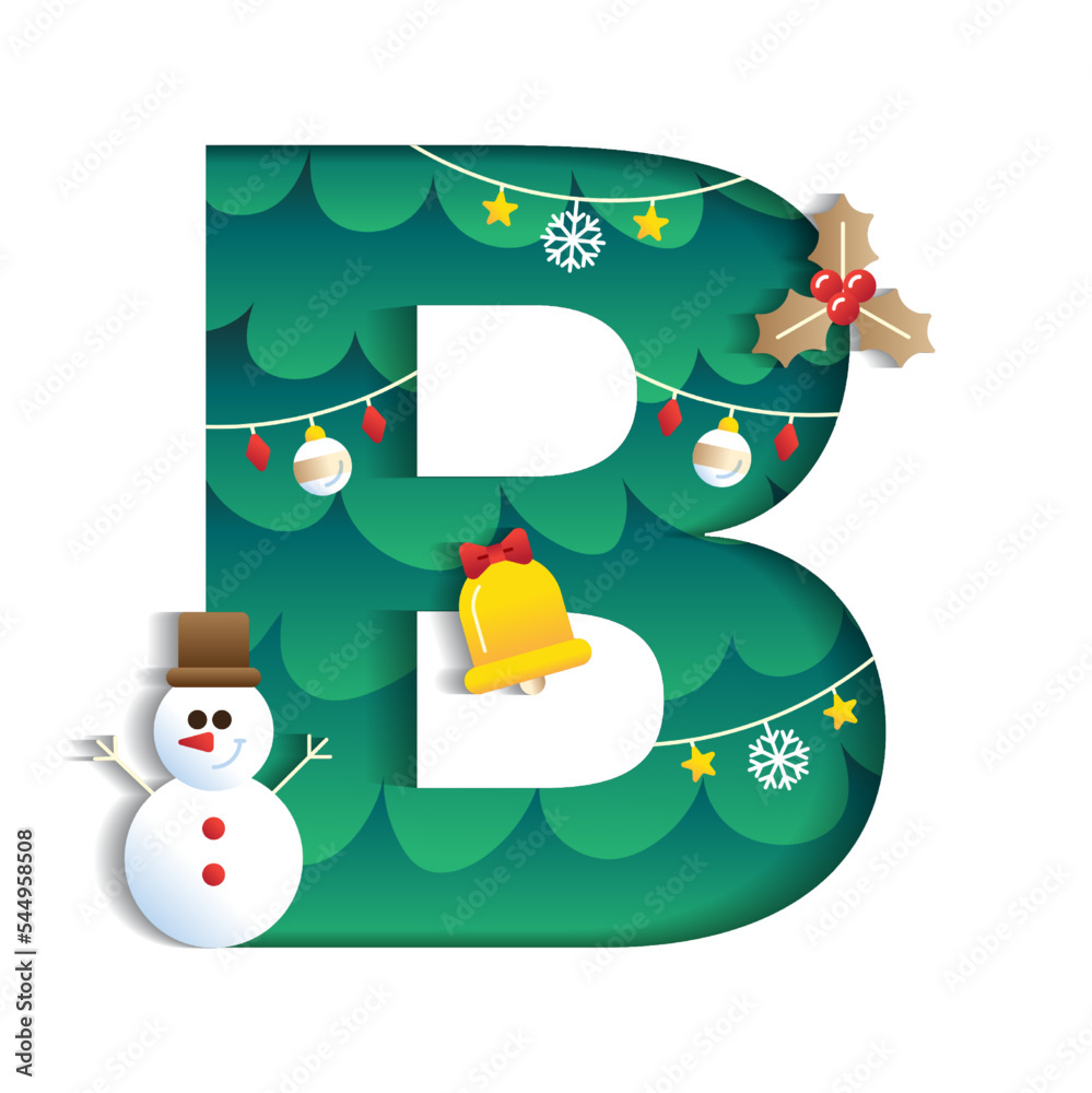 Letter B Alphabet Font Cute Merry Christmas Concept Mistletoe Bell with Christmas Alphabet Letter B