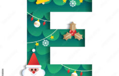 Letter E Alphabet Font Cute Merry Christmas Concept Bell Santa in Christmas Alphabet Letter E