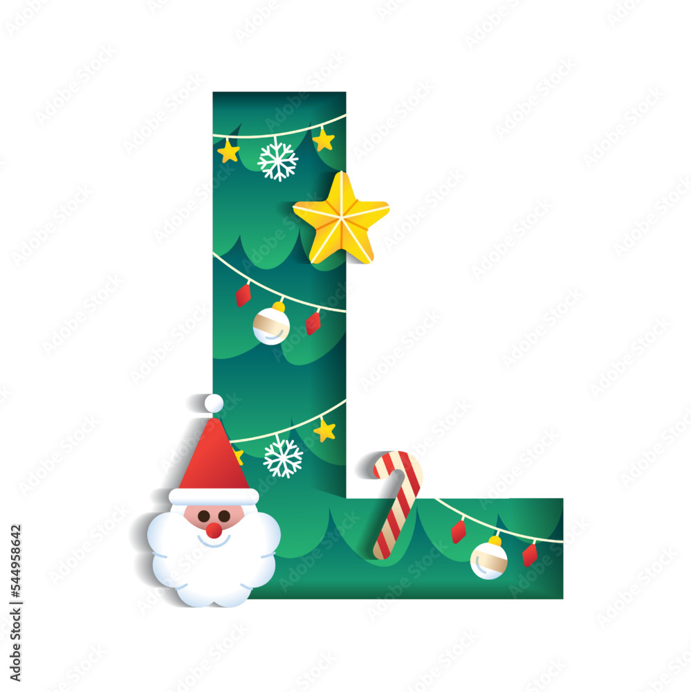 Letter L Alphabet Font Cute Merry Christmas Concept Star Candy pertaining to Christmas Alphabet Letter L