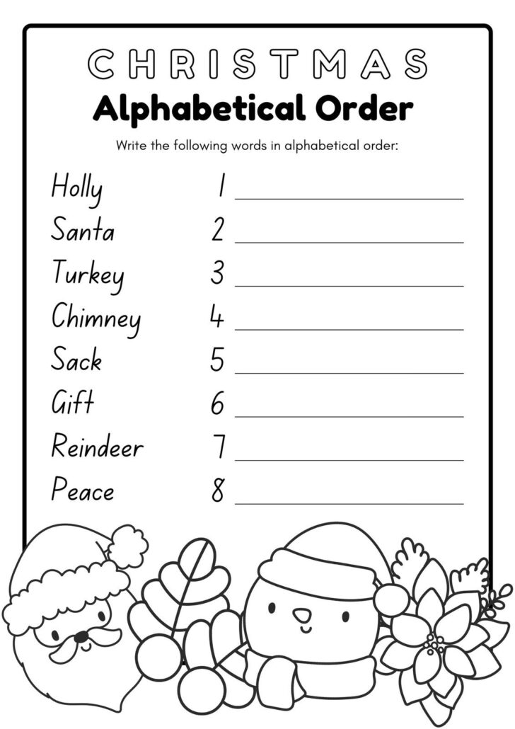 Christmas Words Alphabetical Order Worksheet