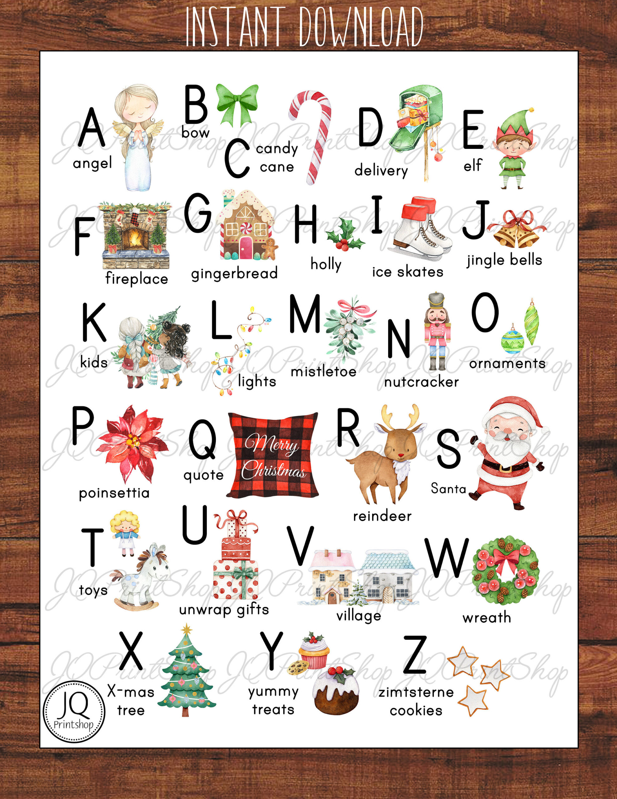 Printable Christmas Art, Christmas Abc&amp;#039;S, A-Z Christmas Words in Alphabet of Christmas