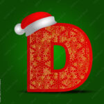 Vector Alphabet Letter D With Christmas Hat And Gold Snowflakes With Christmas Alphabet Letter D