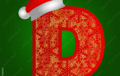 Vector Alphabet Letter D With Christmas Hat And Gold Snowflakes with Christmas Alphabet Letter D