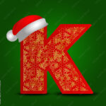 Vector Alphabet Letter K With Christmas Hat And Gold Snowflakes Intended For Christmas Alphabet Letter K