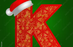 Vector Alphabet Letter K With Christmas Hat And Gold Snowflakes intended for Christmas Alphabet Letter K