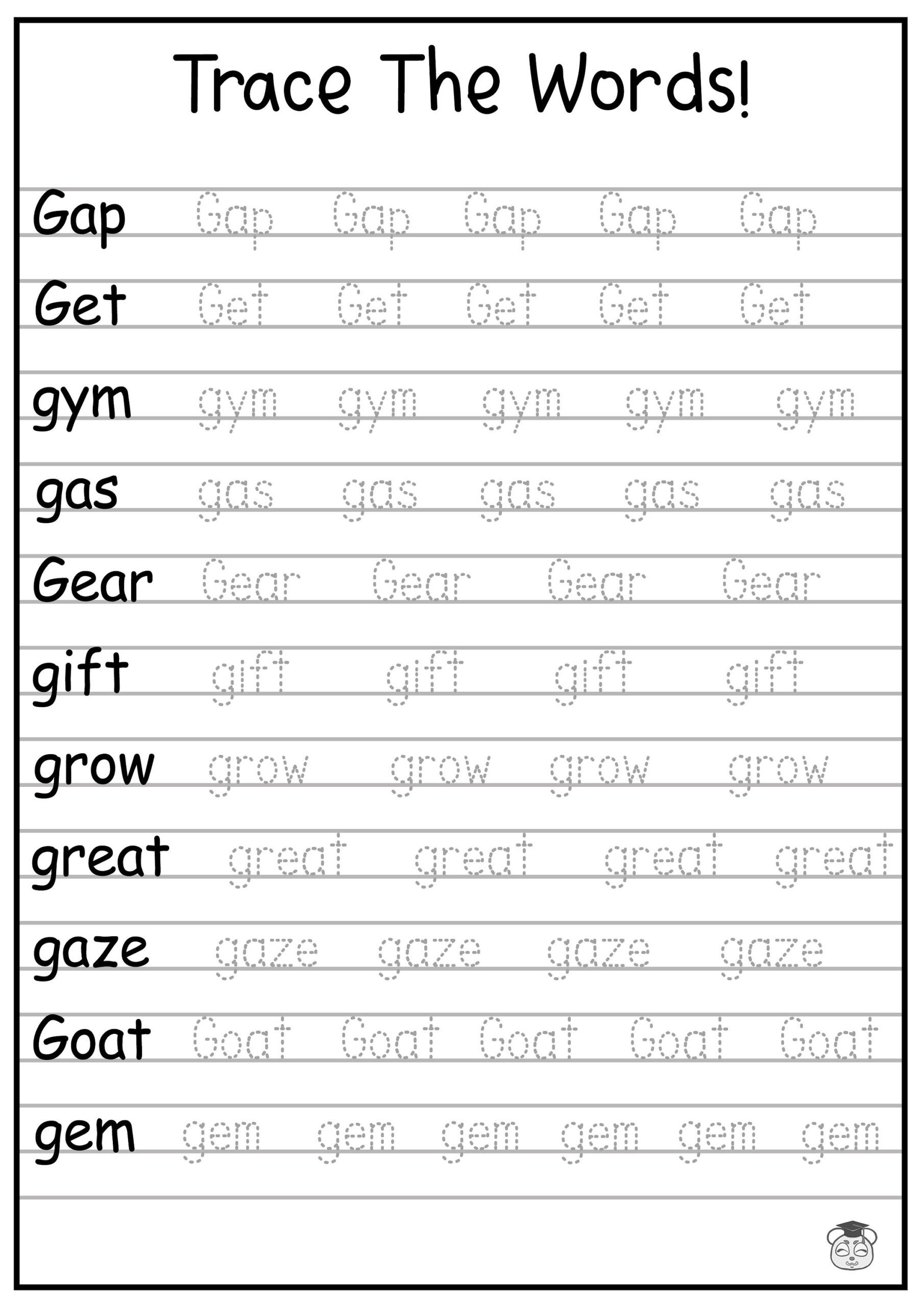 24 Printable Trace The Words Worksheet! Alphabetical, A-Z, Capital for Three Letter Words Tracing Worksheets