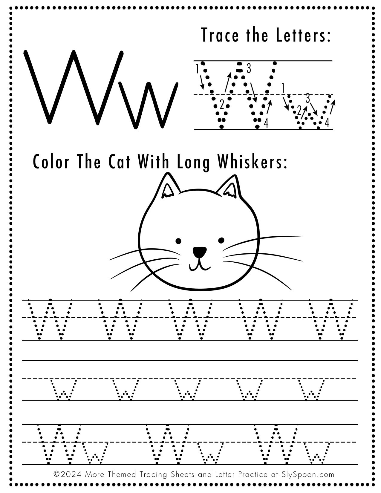 Abc Free Printable Cat Themed Letter W Tracing Worksheets For intended for Letter W Tracing Worksheet