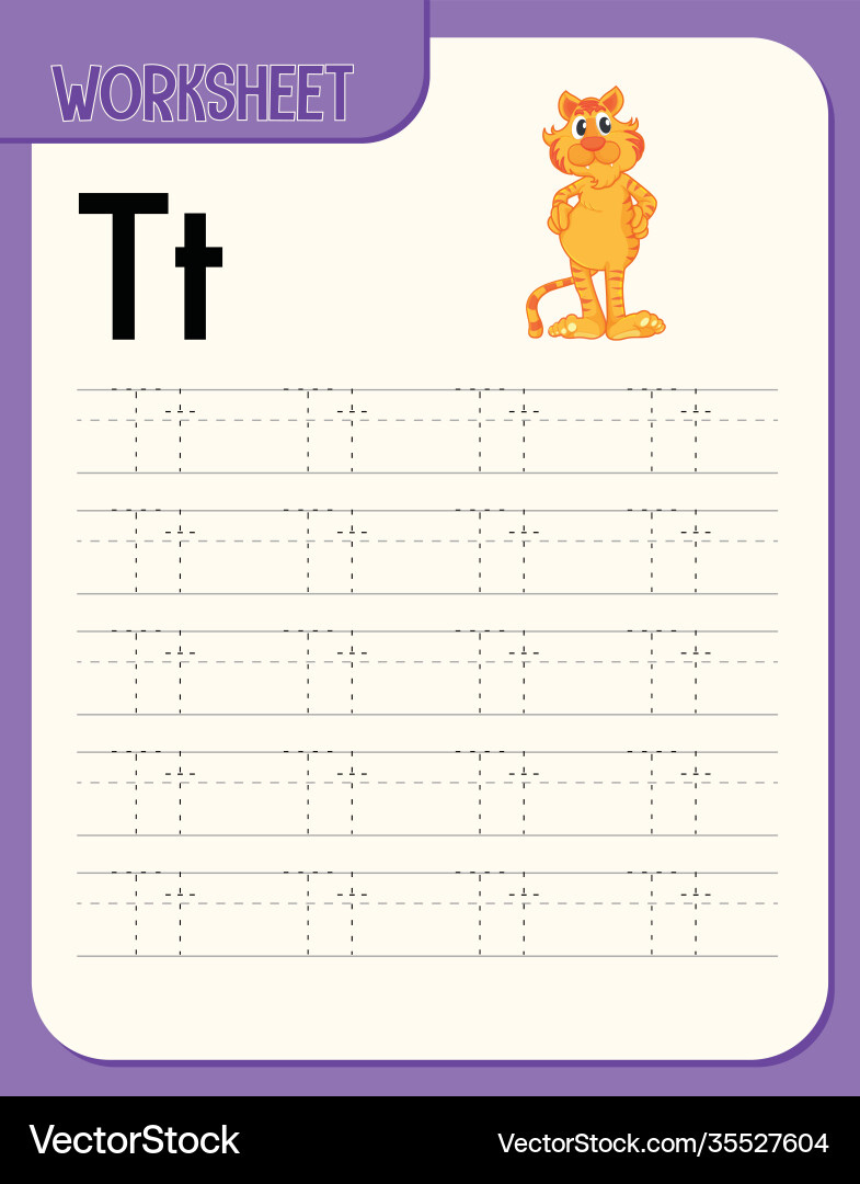 Alphabet Tracing Worksheet With Letter T Vector Image inside Letter T Tracing Worksheets For Kindergarten