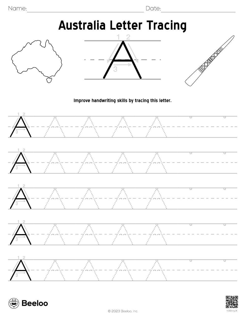 Australia Letter Tracing • Beeloo Printable Crafts And Activities within Letter Tracing Worksheets Australia