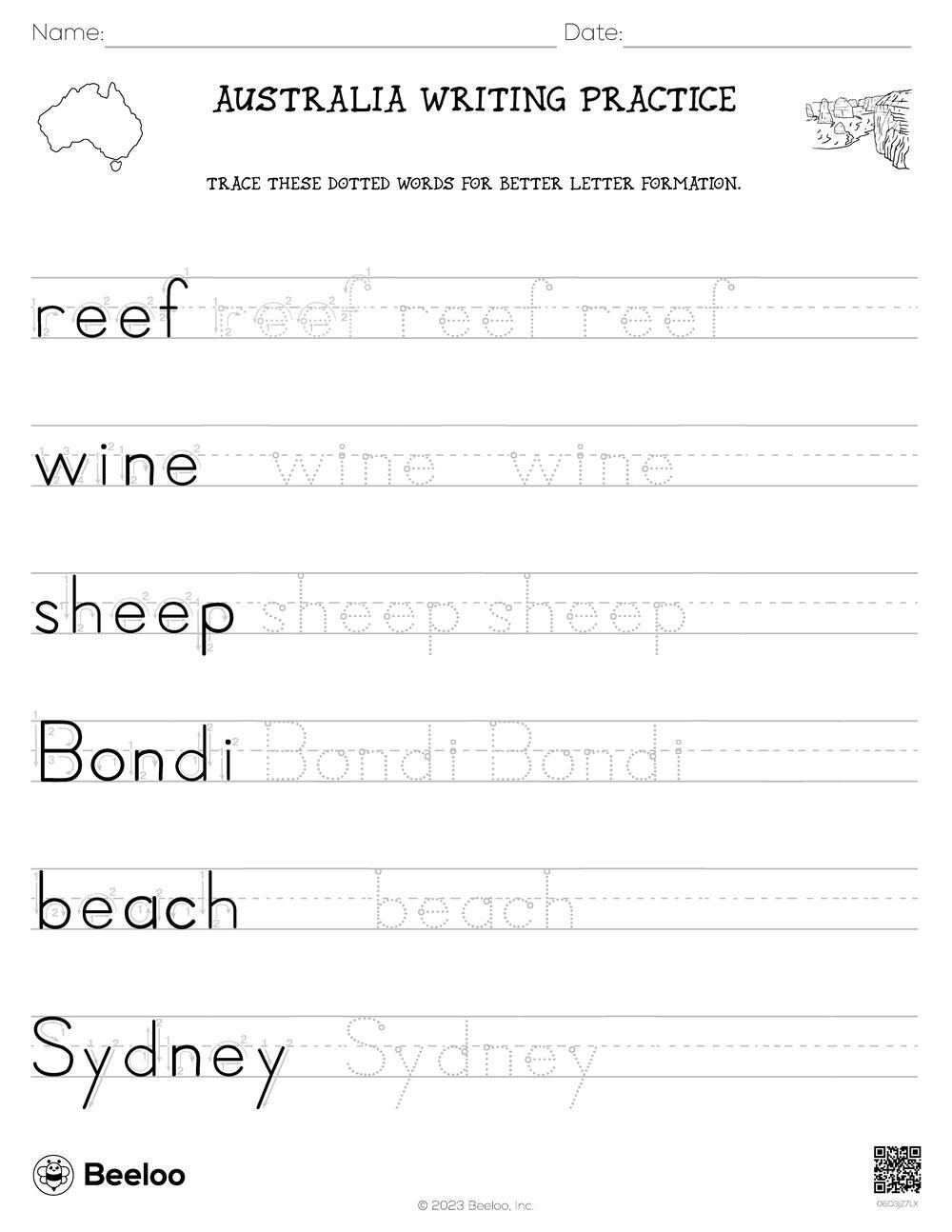 Australia-Themed Word Tracing Worksheets • Beeloo Printable Crafts within Letter Tracing Worksheets Australia