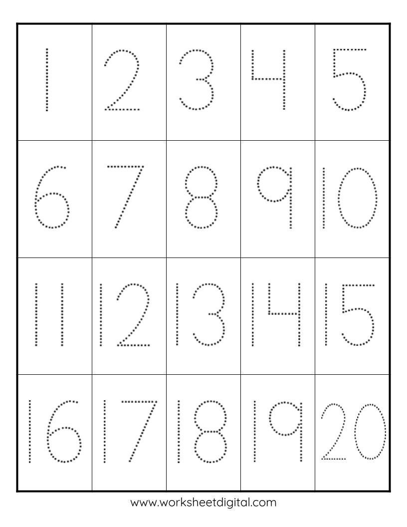 Buy Number Tracing Worksheet 1-20: Preschool, Kindergarten (Pdf pertaining to Letter Tracing Worksheets 1 20