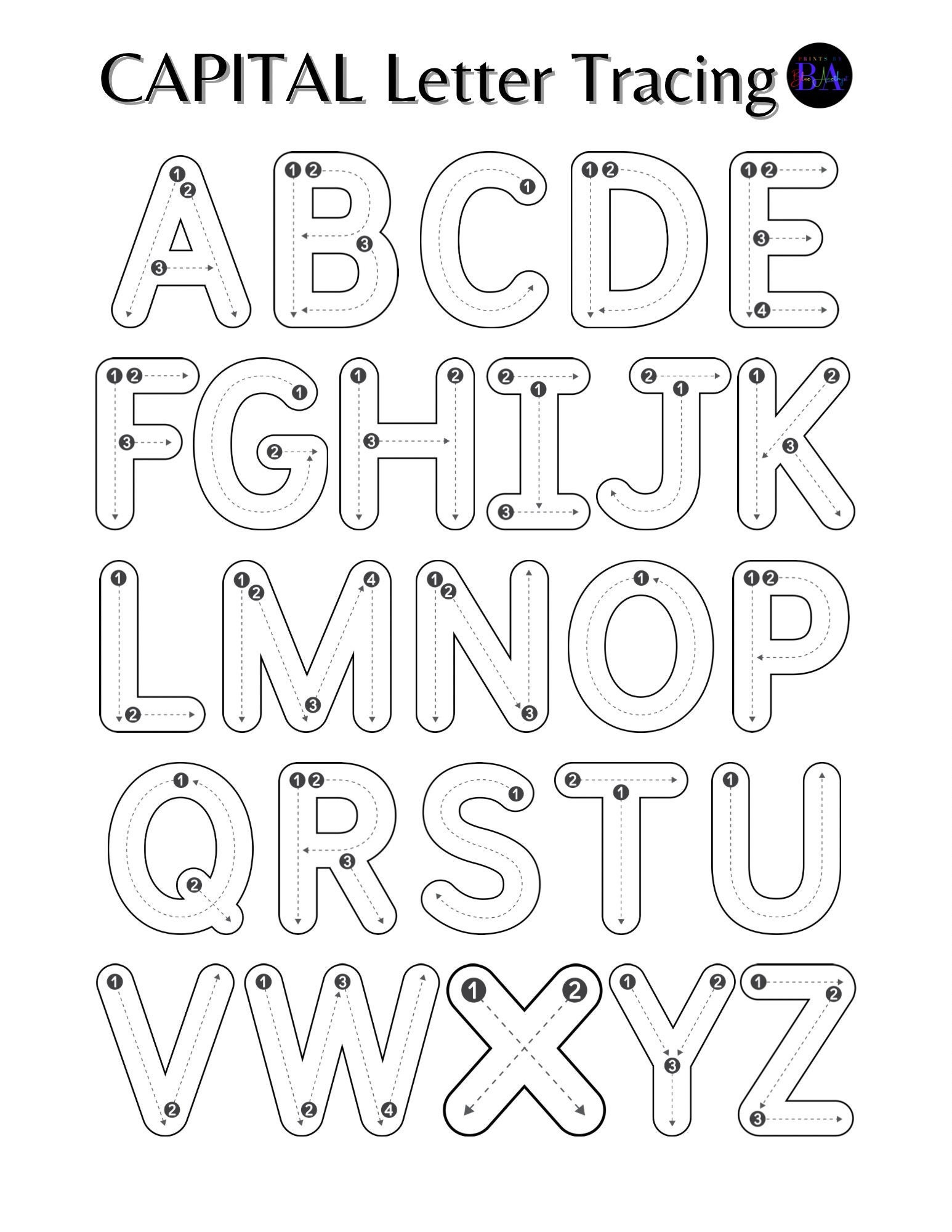 Capital Letter Tracing - Etsy Canada within Large Letter Tracing Worksheets