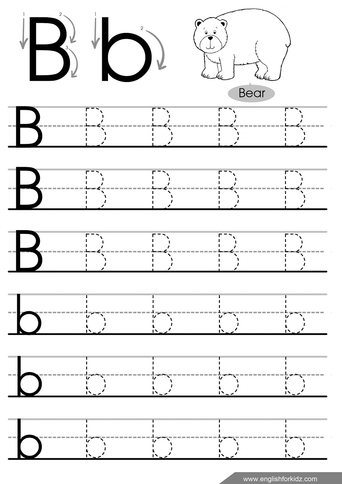 English For Kids Stepstep: Letter B Worksheets, Flash Cards inside Tracing Worksheets Letter B
