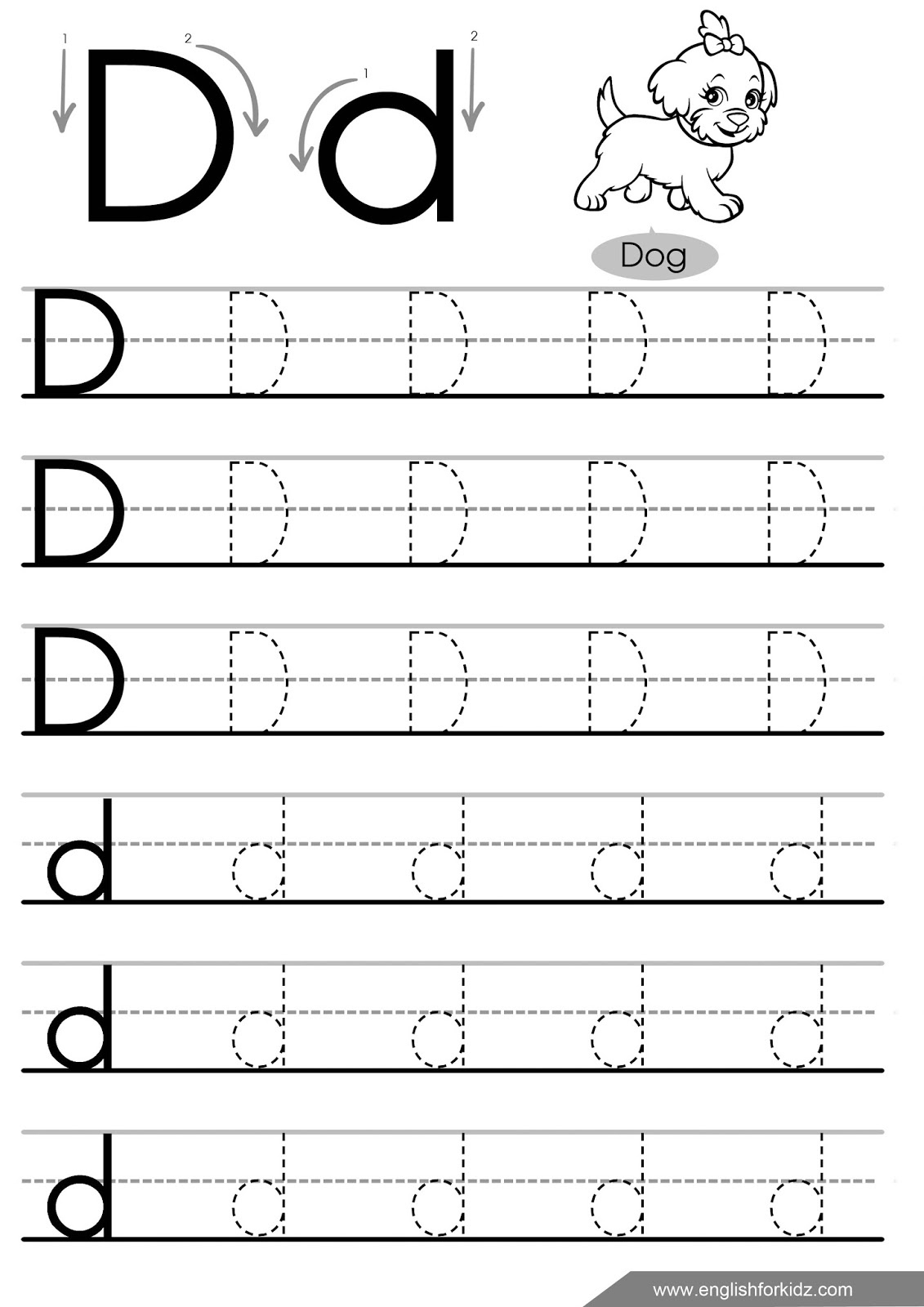 English For Kids Stepstep: Letter D Worksheets, Flash Cards throughout Letter Tracing Worksheets Letter D