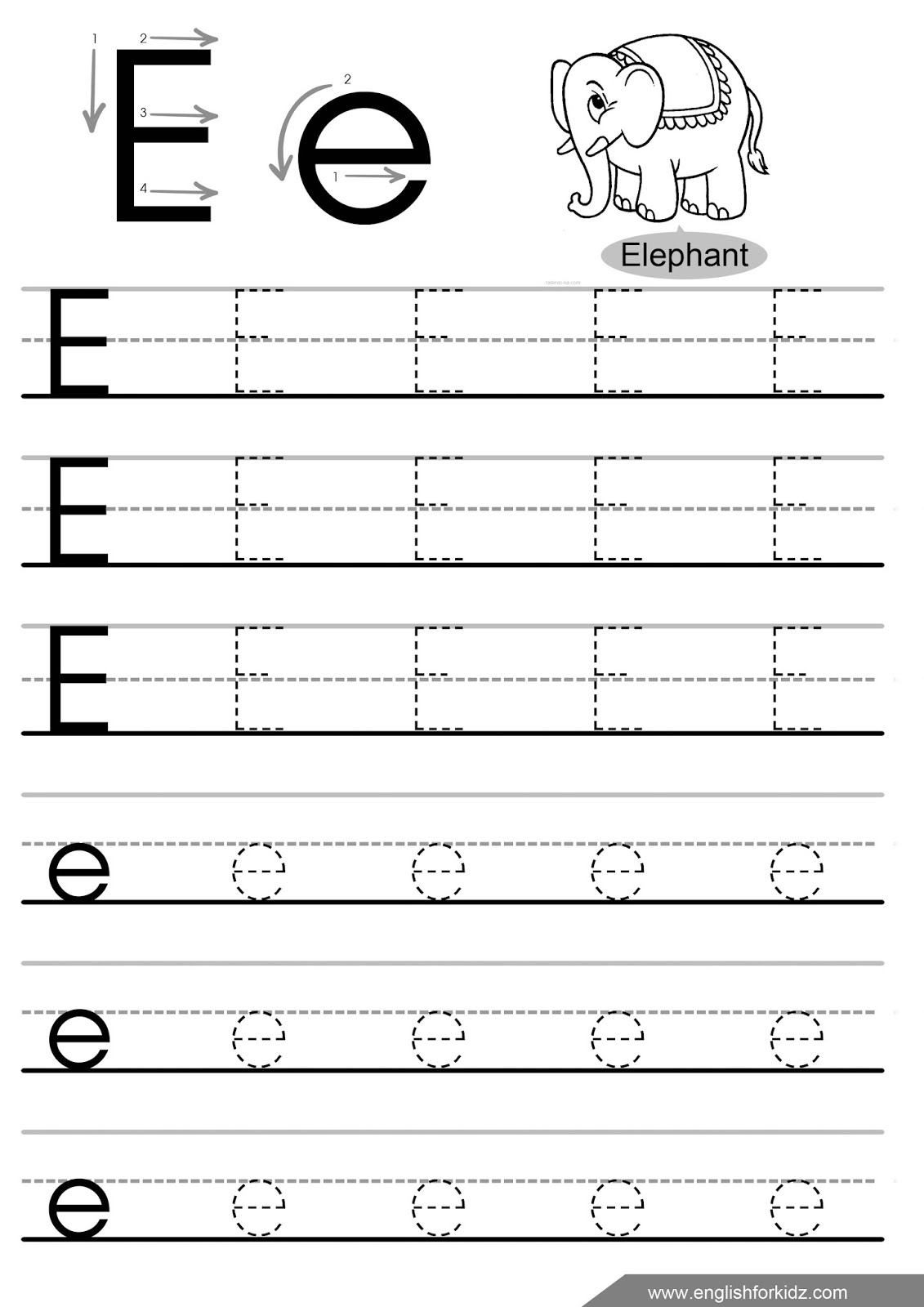 English For Kids Stepstep: Letter E Worksheets, Flash Cards within Letter E Tracing Worksheets