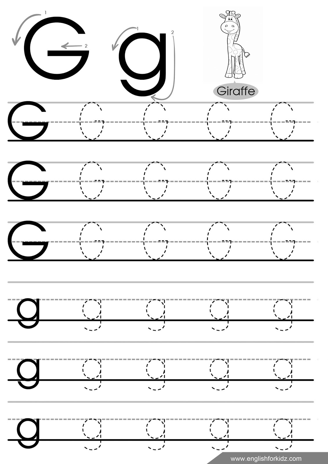 English For Kids Stepstep: Letter G Worksheets, Flash Cards throughout Letter Tracing Worksheets G