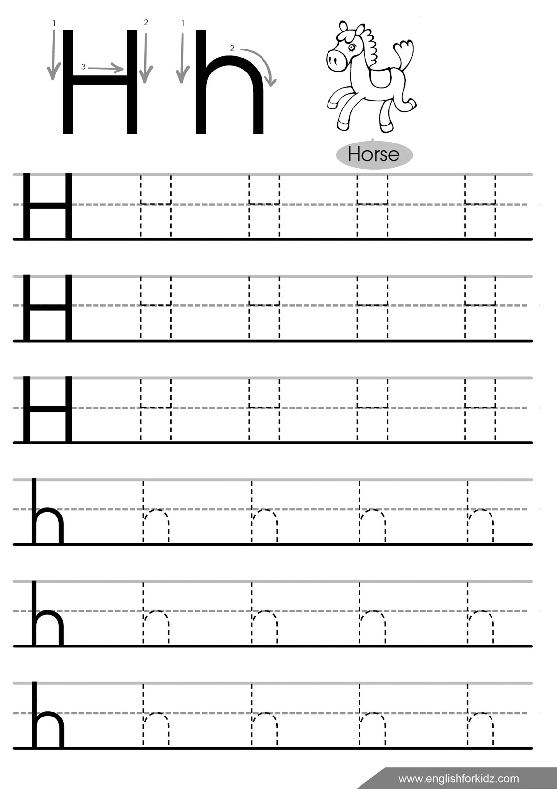 English For Kids Stepstep: Letter H Worksheets, Flash Cards for Letter H Tracing Worksheets For Kindergarten