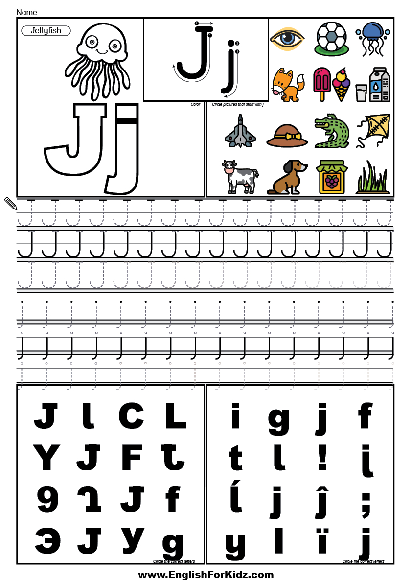 English For Kids Stepstep: Letter J Worksheets, Flash Cards throughout Letter J Tracing Worksheets For Kindergarten