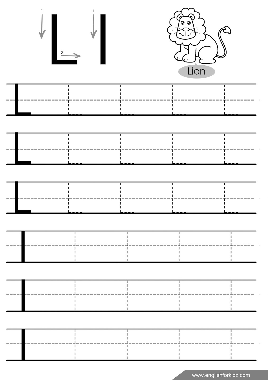 English For Kids Stepstep: Letter L Worksheets, Flash Cards regarding Tracing Letter L Worksheets For Kindergarten
