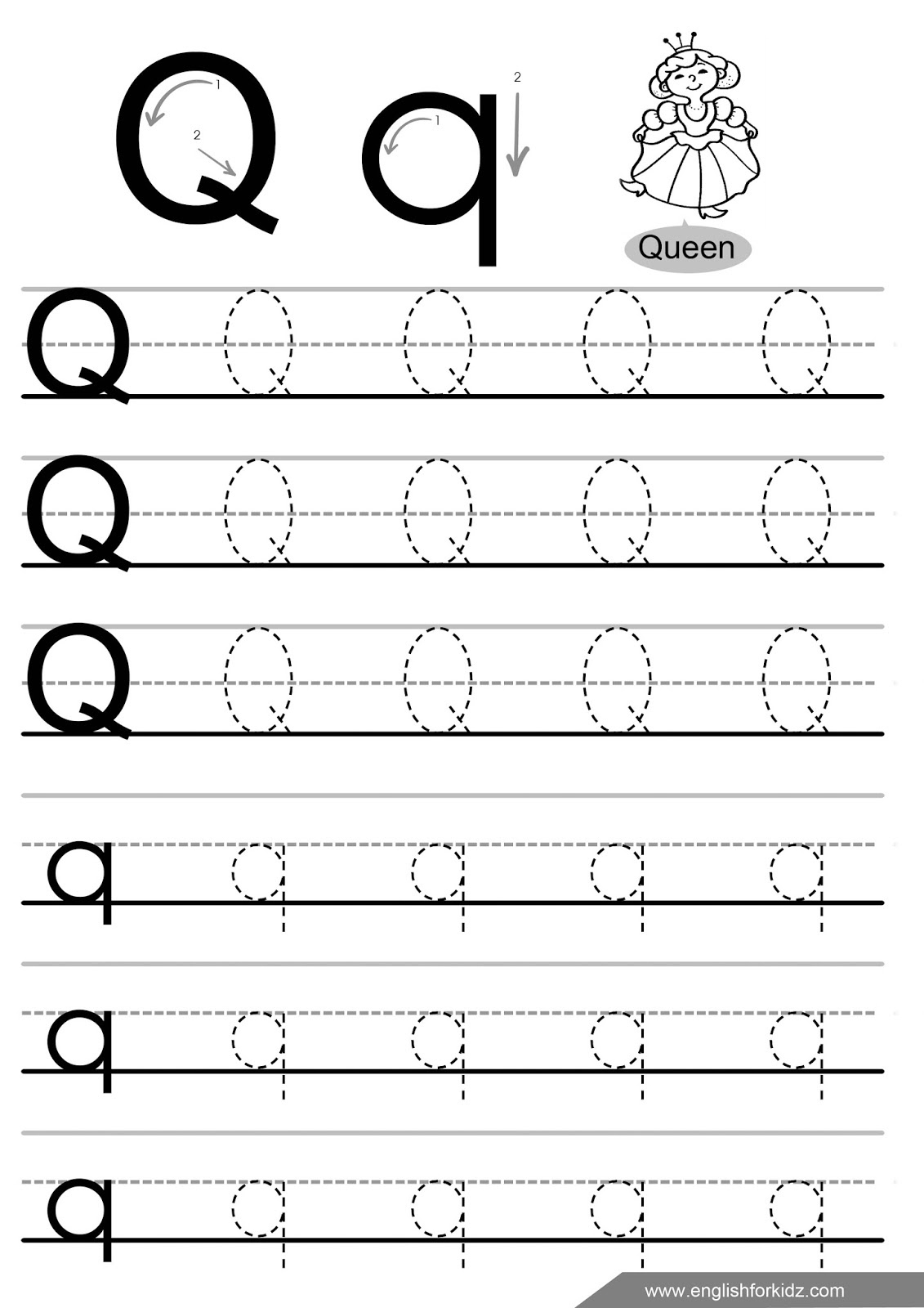 English For Kids Stepstep: Letter Q Worksheets, Flash Cards regarding Letter Tracing Worksheets Q