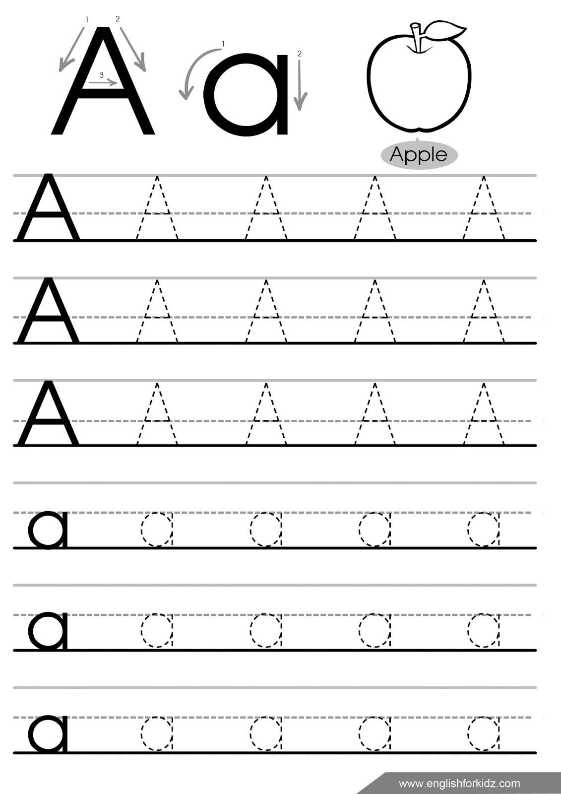 English For Kids Stepstep: Letter Tracing Worksheets (Letters throughout Tracing Letter A Worksheets For Kindergarten