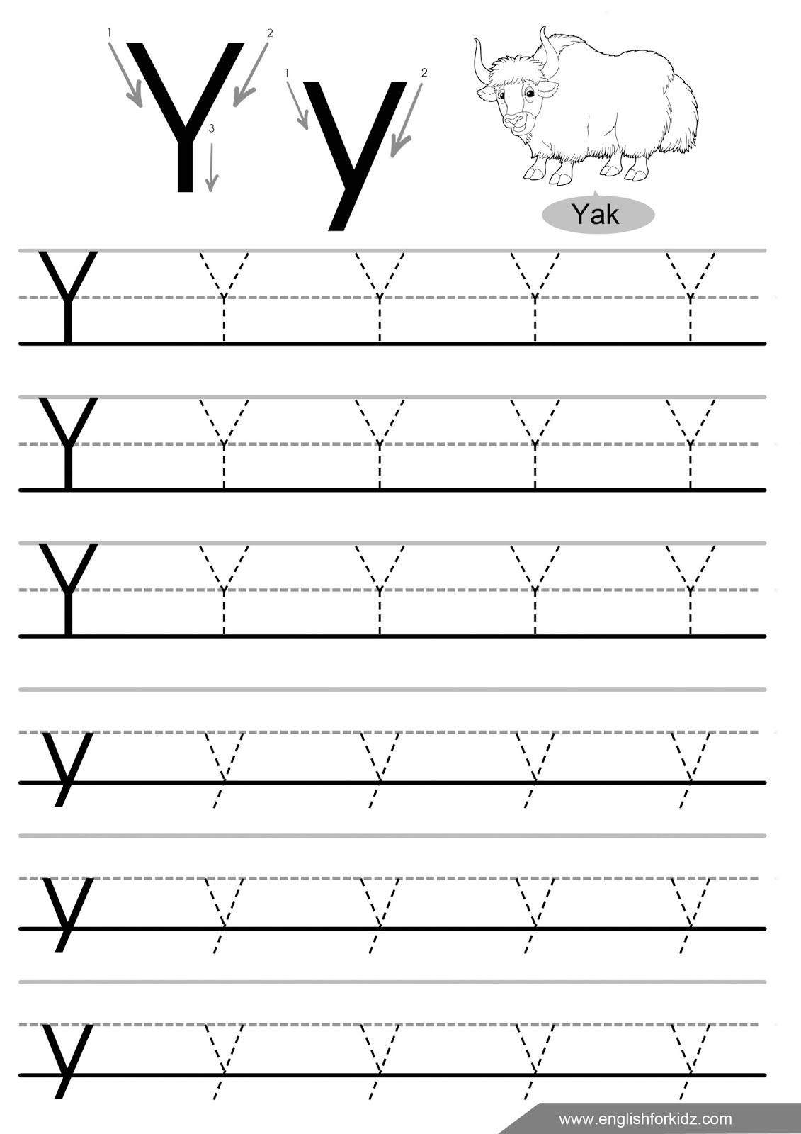 English For Kids Stepstep: Letter Y Worksheets, Flash Cards pertaining to Letter Tracing Worksheets Y