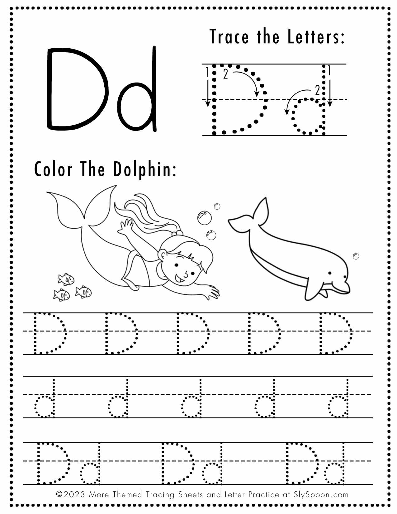 Free Letter D Tracing Worksheets (Printable) Mermaid Themed - Sly with regard to Letter Tracing Worksheets Letter D