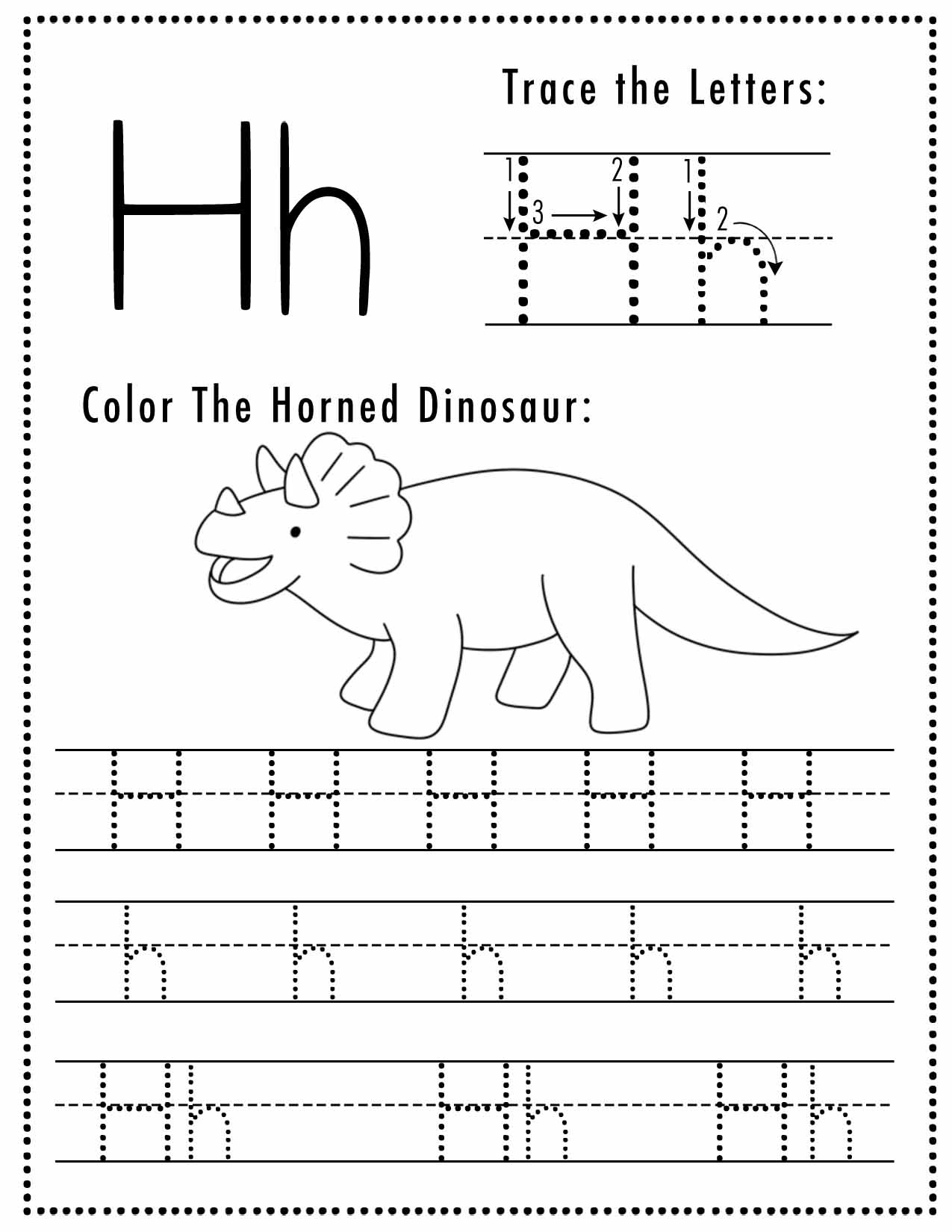 Free Letter H Tracing Worksheet (Printable) Dinosaur Themed - Sly for Letter H Tracing Worksheets