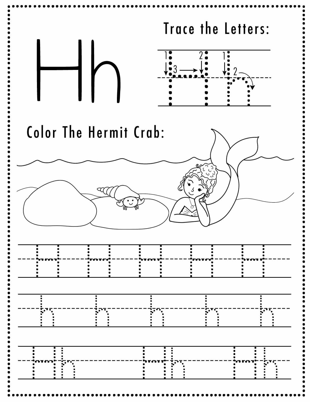 Free Letter H Tracing Worksheet (Printable) Mermaid Themed - Sly Spoon in Letter Tracing Worksheets H