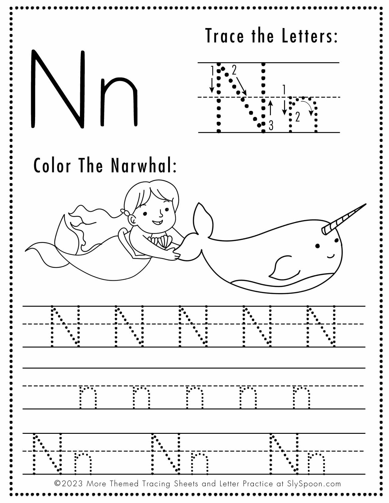 Free Letter N Tracing Worksheet (Printable) Mermaid Themed - Sly Spoon with regard to Capital Letter N Tracing Worksheets