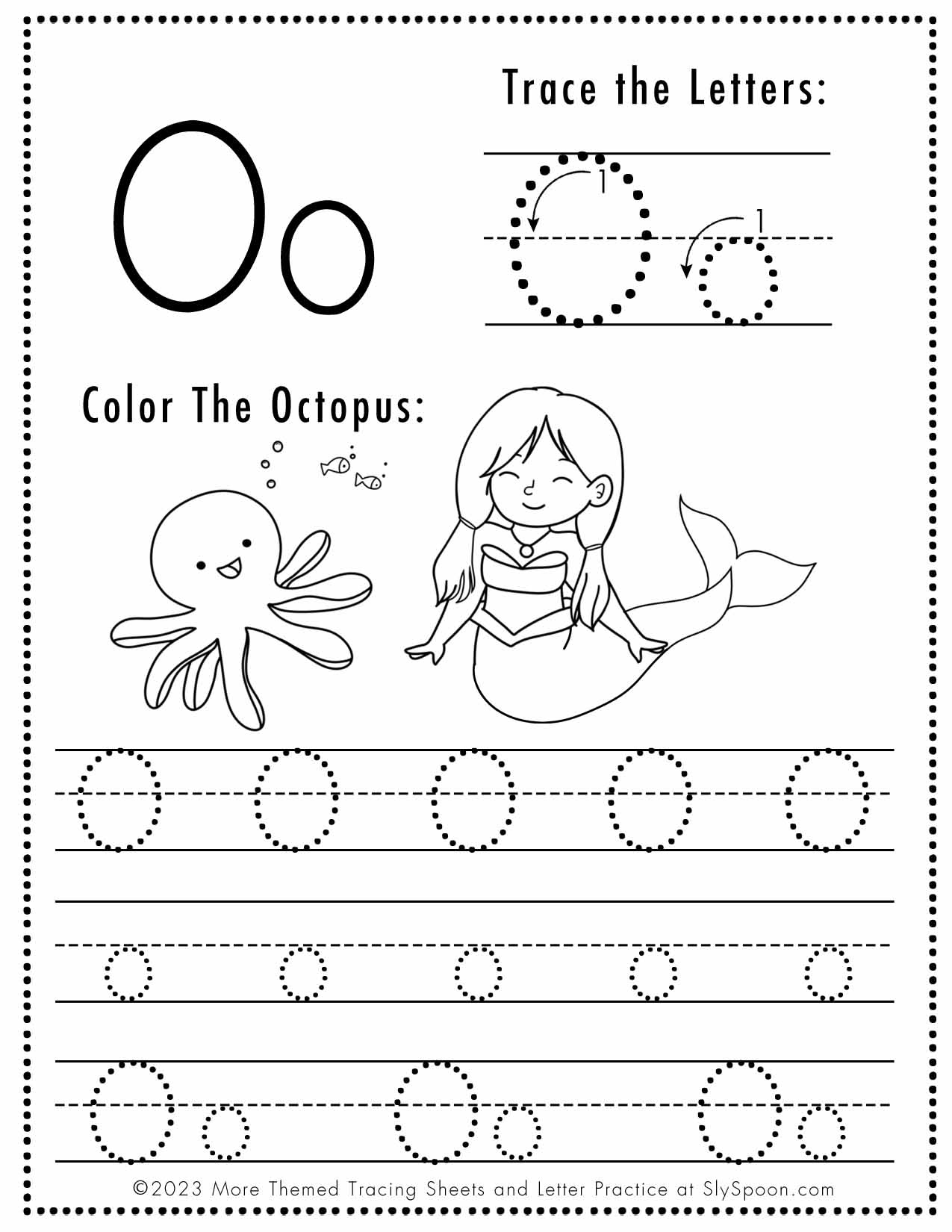 Free Letter O Tracing Worksheet (Printable) Mermaid Themed - Sly Spoon throughout Tracing Letter O Worksheets For Preschool