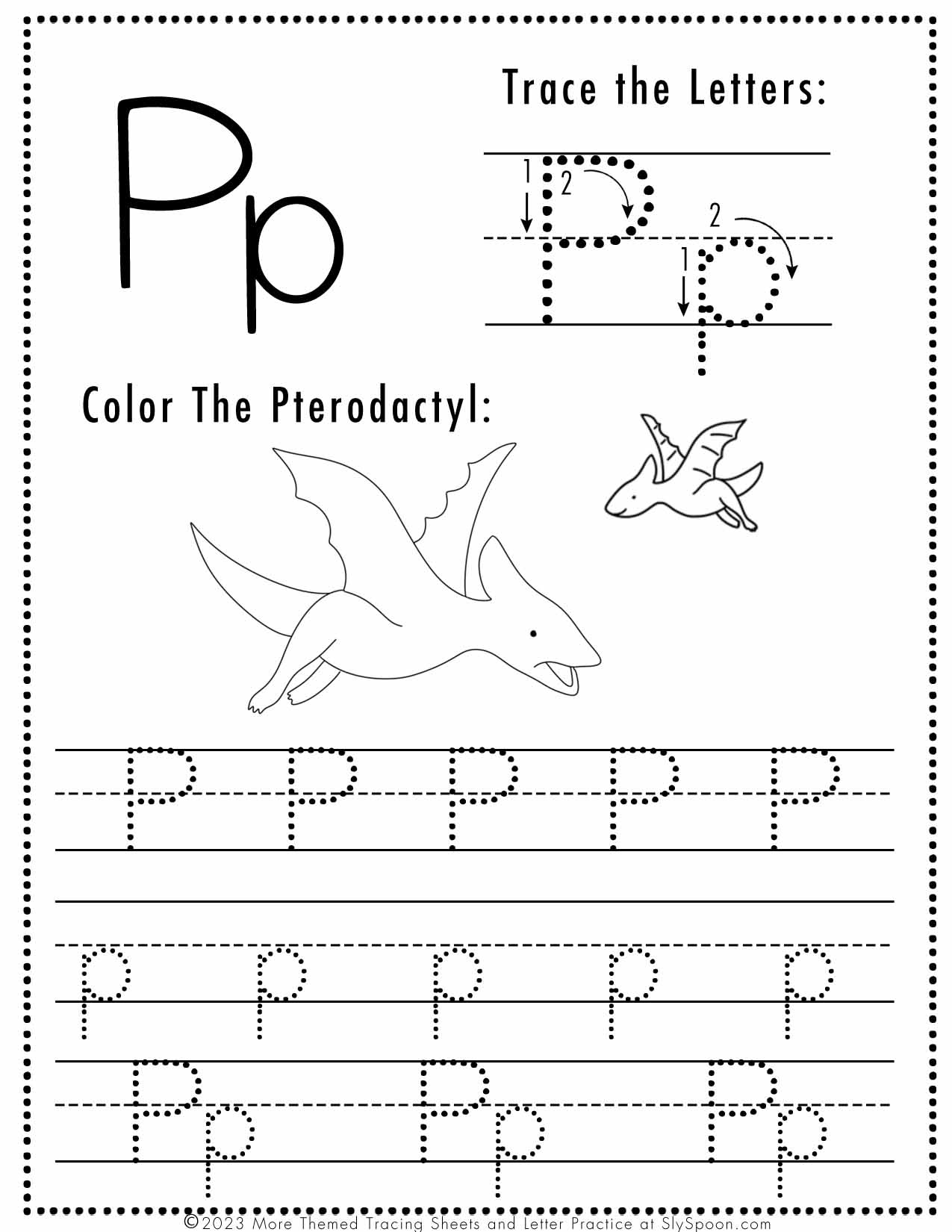 Free Letter P Tracing Worksheet (Printable) Dinosaur Themed - Sly in Free Printable Letter P Tracing Worksheets