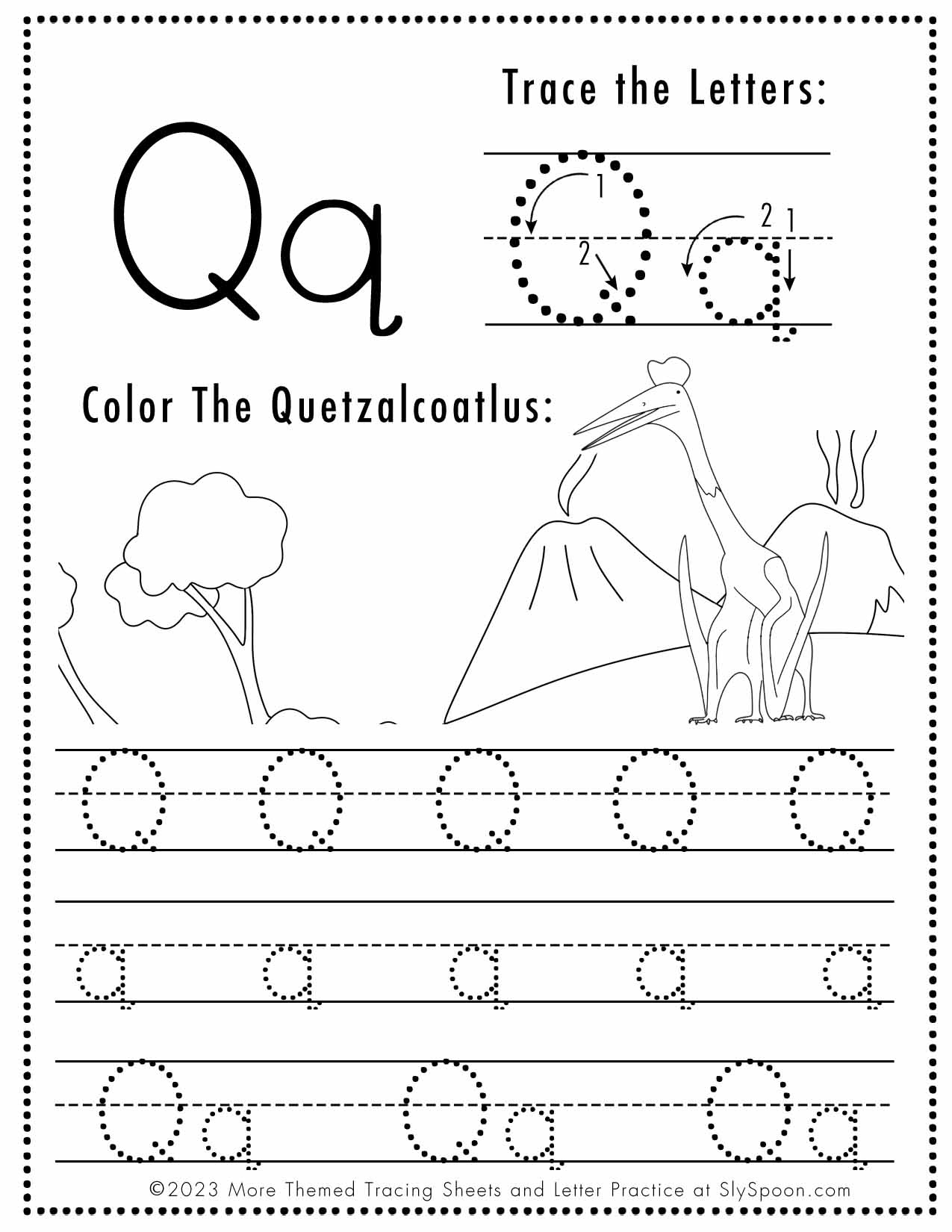 Free Letter Q Tracing Worksheet (Printable) Dinosaur Themed - Sly throughout Letter Tracing Worksheets Q