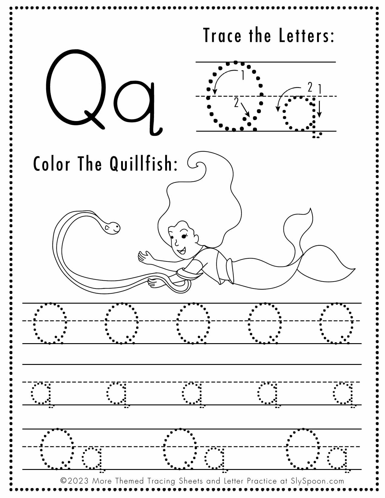 Free Letter Q Tracing Worksheet (Printable) Mermaid Themed - Sly Spoon with Capital Letter Q Tracing Worksheets