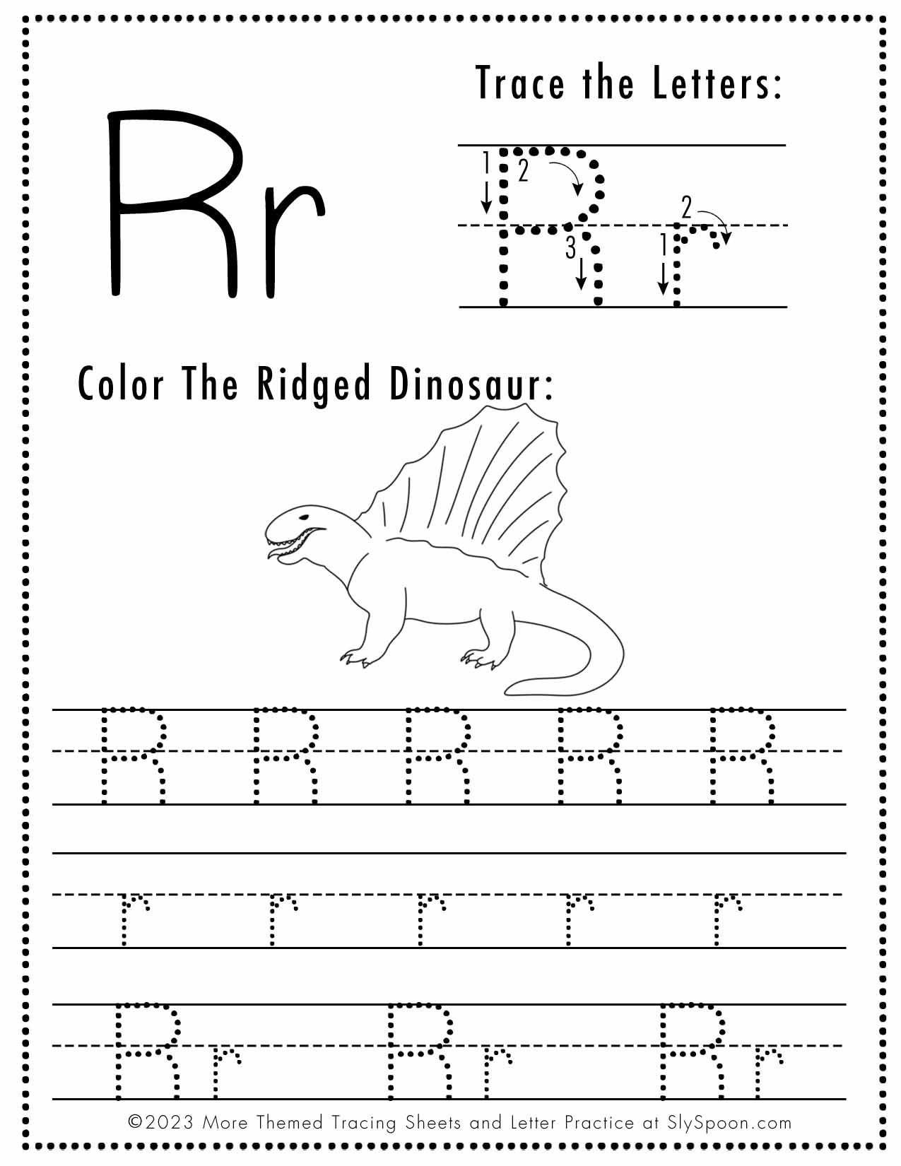 Free Letter R Tracing Worksheet (Printable) Dinosaur Themed - Sly pertaining to Letter R Tracing Worksheets Preschool