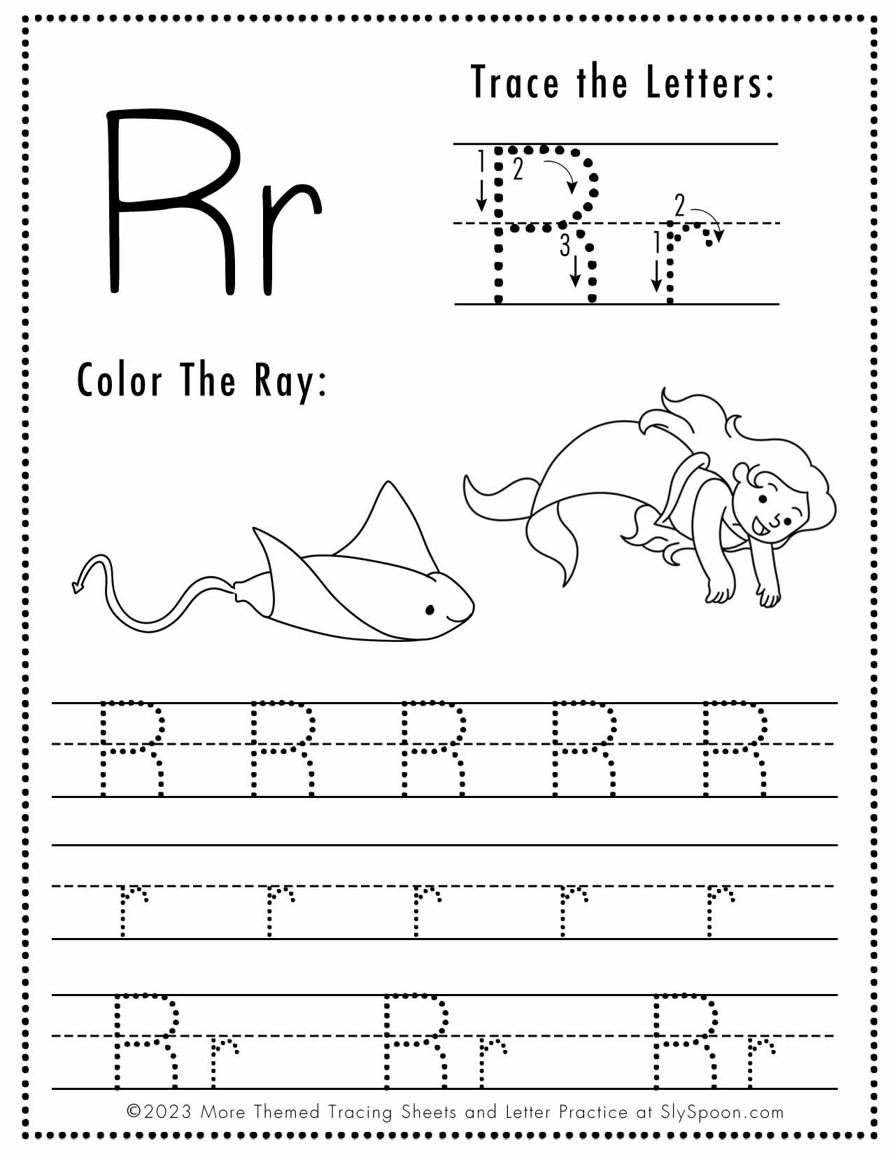 Free Letter R Tracing Worksheet (Printable) Mermaid Themed - Sly Spoon inside Letter R Tracing Worksheets For Preschool