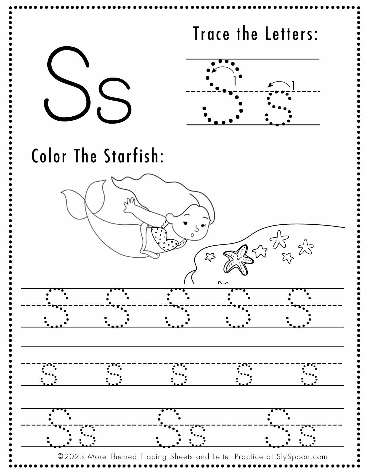 Free Letter S Tracing Worksheet (Printable) Mermaid Themed - Sly Spoon regarding Free Printable Letter S Tracing Worksheets