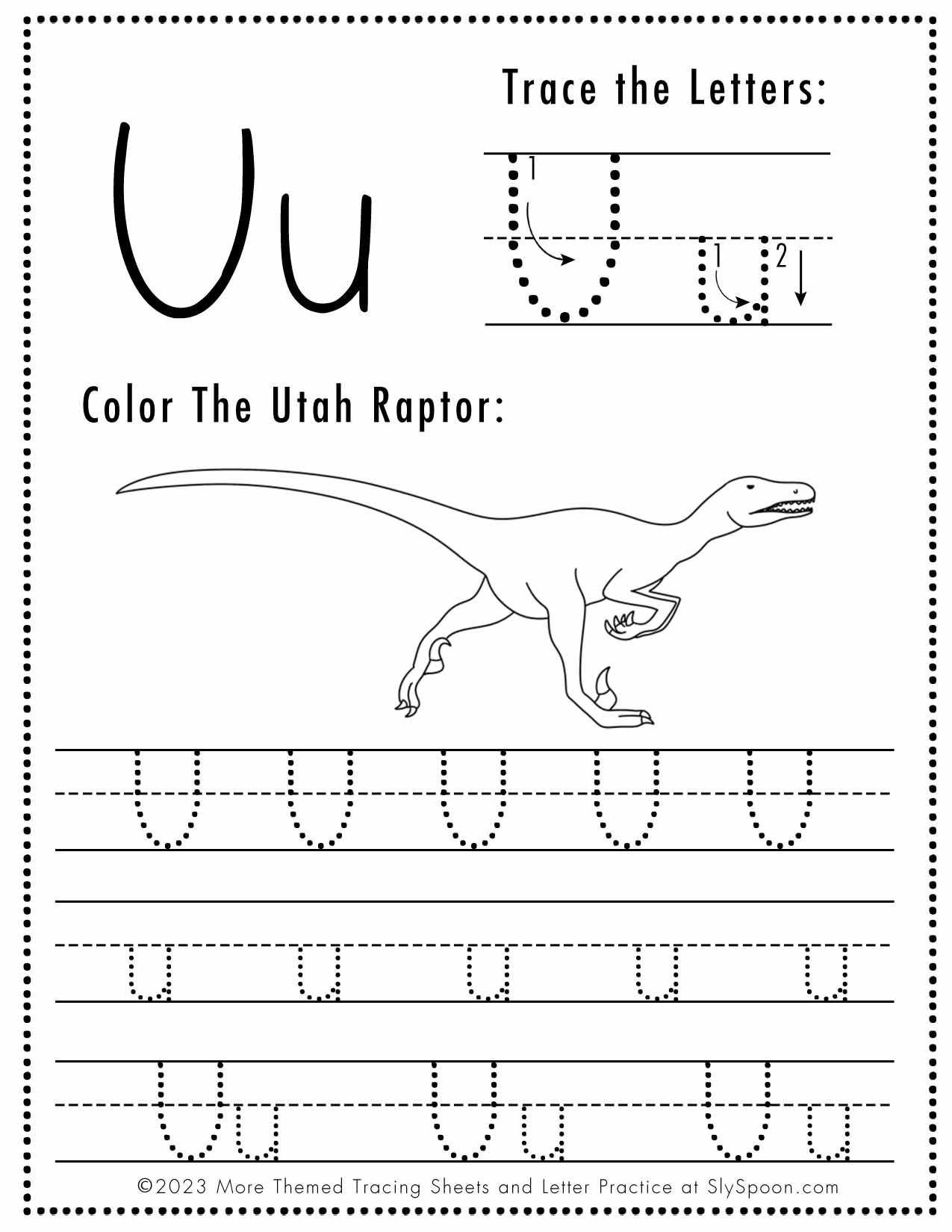 Free Letter U Tracing Worksheet (Printable) Dinosaur Themed - Sly with Letter U Tracing Worksheet