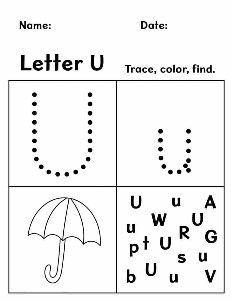 Free Letter U Worksheets For Preschool ⋆ The Hollydog Blog within Tracing Letter U Worksheets For Preschool